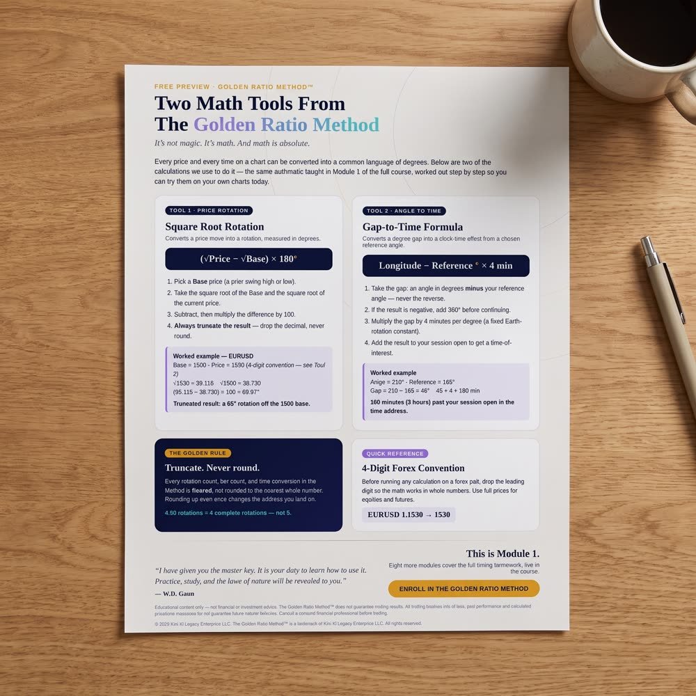 Preview of the free Golden Ratio Method cheat sheet — two math tools from Module 1